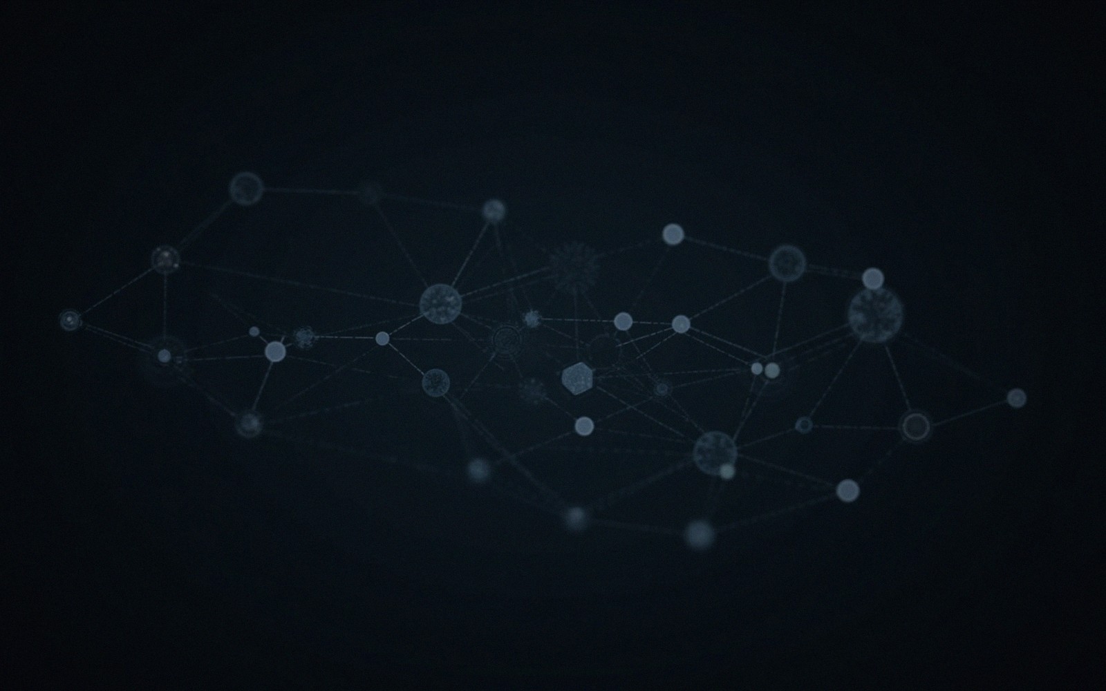 Glowing nodes connected by thin lines forming an abstract network against a dark background